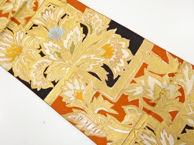 アンティーク　幾何学に唐花模様織り出し袋帯（材料）